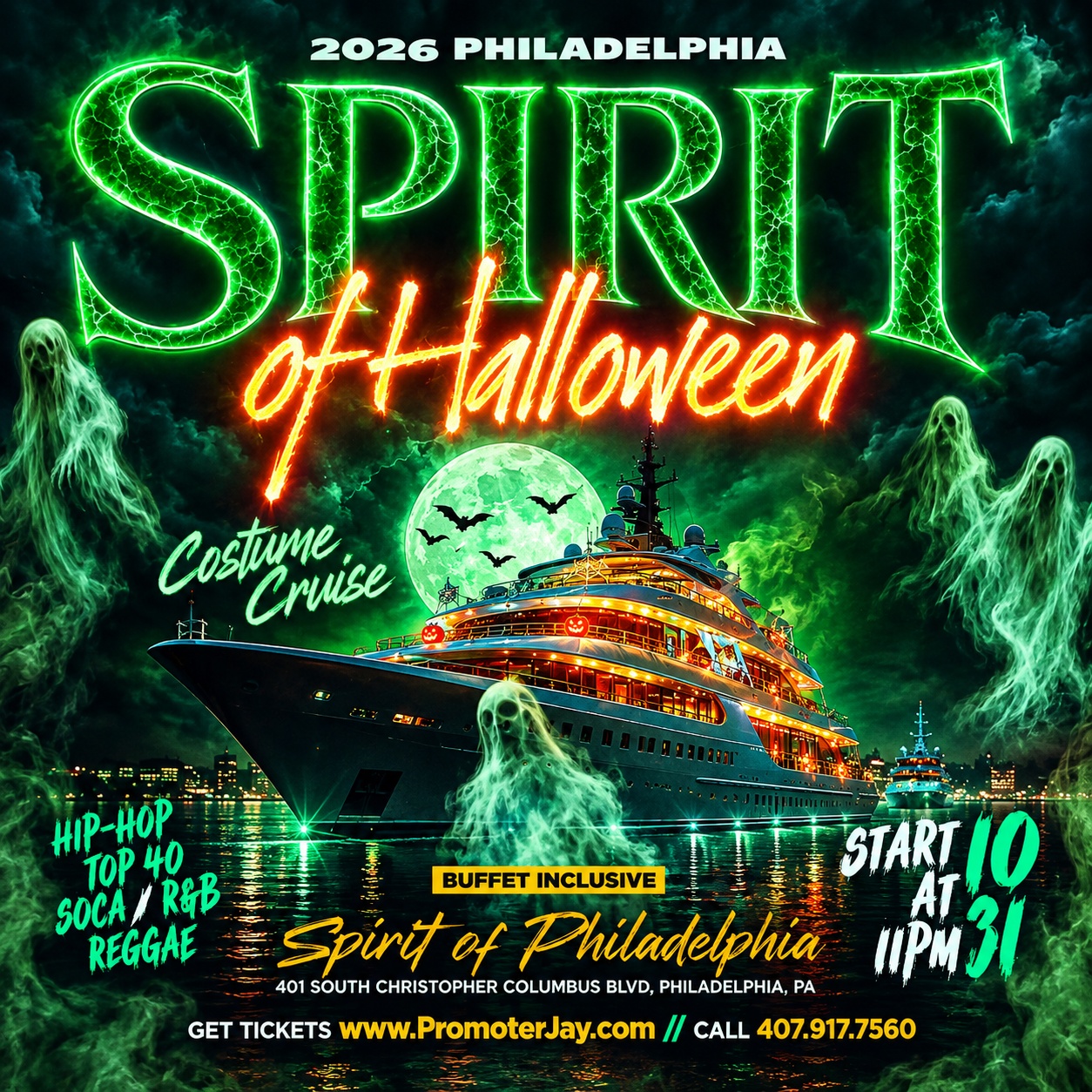 2026 Philadelphia Halloween Cruise — Spirit of Halloween Costume Yacht Party flyer